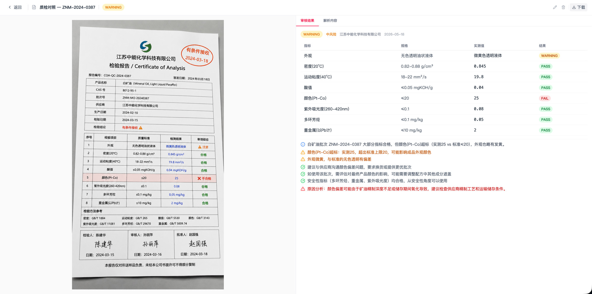 检验报告自动审核对标